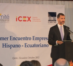 Viaje Oficial a la República de Ecuador. Don Felipe durante su intervención, en el I Encuentro Empresarial Hispano Ecuatoriano